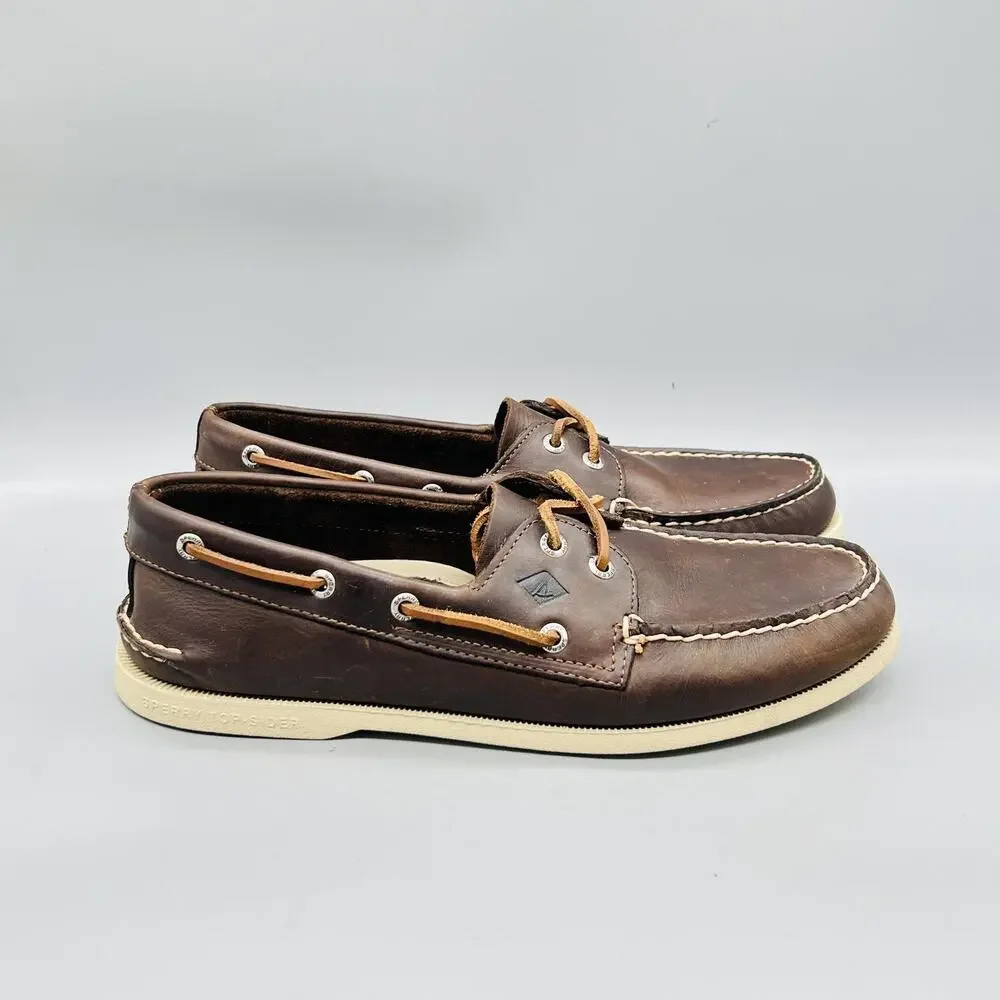 Sperry Shoes Mens 10 Brown Leather Top Sider Boat Deck Moc Toe Casual Comfort